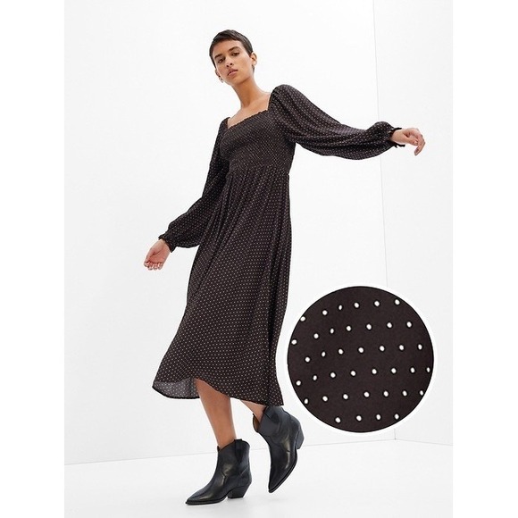 Old Navy Dresses & Skirts - Gap Smocked Midi Dress Womens S‎ Brown Polka Dot Coquette Cottagecore